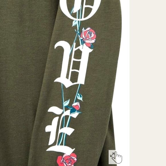 NEW TORRID Plus Size olive greenβlove rose long sleeve crew neck top. - Picture 5 of 13